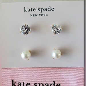 Kate Spade Earrings Studs Rise and Shine Cream Clear Set New 2287